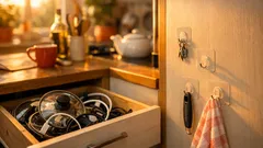 3 jednoduché triky s lepiacimi háčikmi v kuchyni, ktoré spravia poriadok bez vŕtania