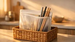 Geniálny trik do kuchyne: slamky a paličky uskladníte v A4 puzdre so zipsom