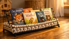 DIY nízka polička na knihy do detskej izby bez vŕtania, ktorá vyzerá ako z dizajnérskeho obchodu